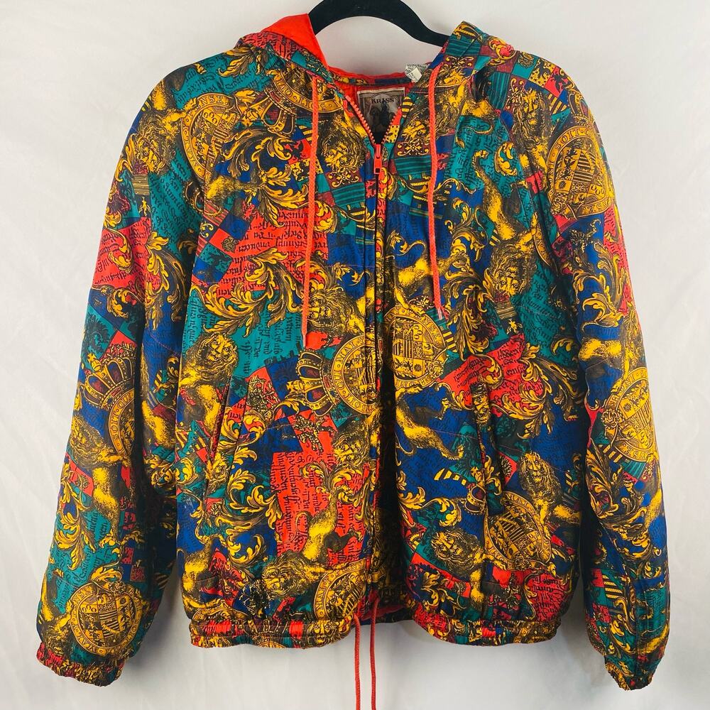 Vintage Kriss Kross Colorful Silk‎ Hooded Bomber Jacket Size Medium